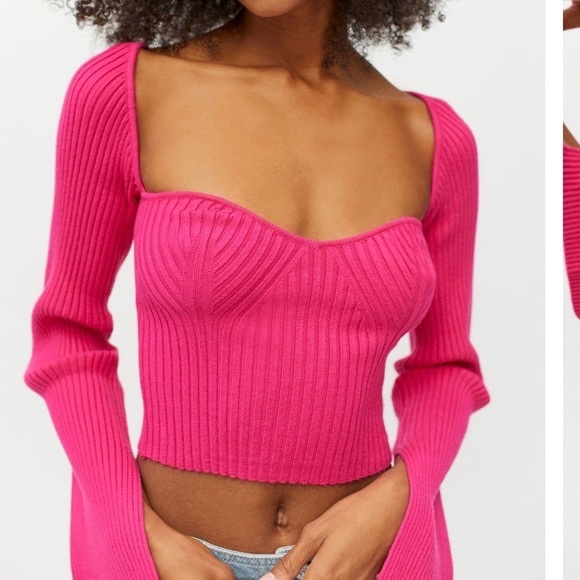 Juliet Urban outfitters  hot pink sweetheart long sleeve top 💝 - Picture 1 of 6